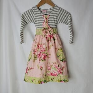 She Bloom- Girl's Floral and Stripe Dress- size 5